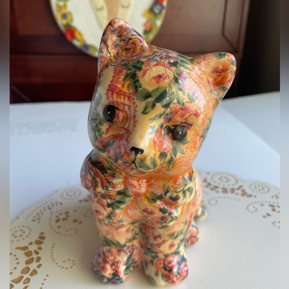 Floral Patterned Decoupage Vintage Cat Decor - Picture 13 of 16